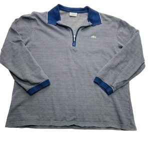 Lacoste Pullover Mens 5/M Navy Stripe Long Sleeve 1/4 Zip 100% Cotton Active